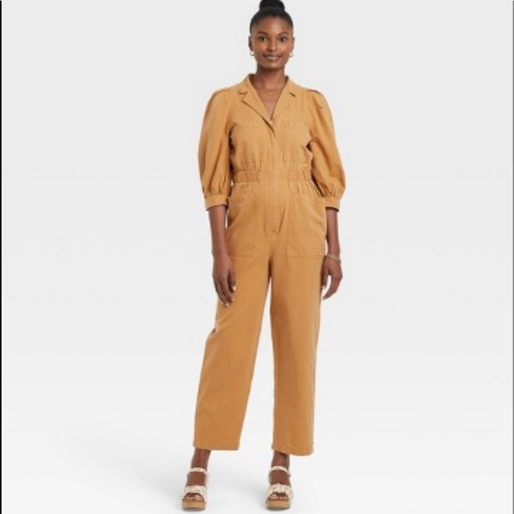 Puff 3/4 Sleeve Boilersuit in Brown - Size 14
